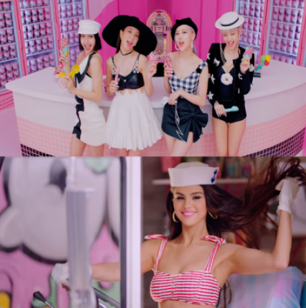 Blackpink　(top)　and　Selena　Gomez　in　'Ice　Cream,'　co-released　Aug.　28　(Courtesy　of　Youtube)