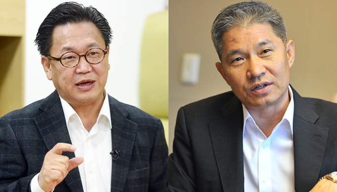 John　Lee　(left),　CEO　of　Meritz　Asset　Management,　and　Assetplus　Investment　Management　Chairman　Kang　Bang-chun