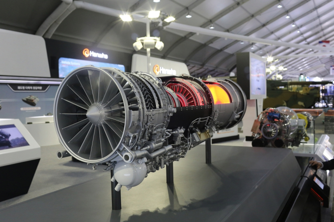 An aircraft engine part manufactured by Hanwha Aerospace