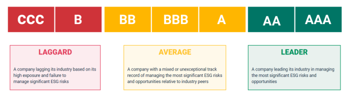The　MSCI　has　seven　grades　for　companies'　ESG　activities.　(Courtesy　of　Morgan　Stanley　Capital　International)