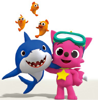 Baby　Shark　(left)　and　Pinkfong　are　popular　K-content　characters