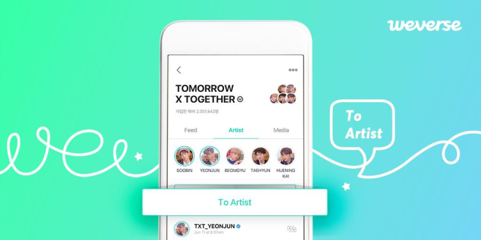 The　Weverse　platform　specializes　in　communication　between　artists　and　fans　(Courtesy　of　Weverse)