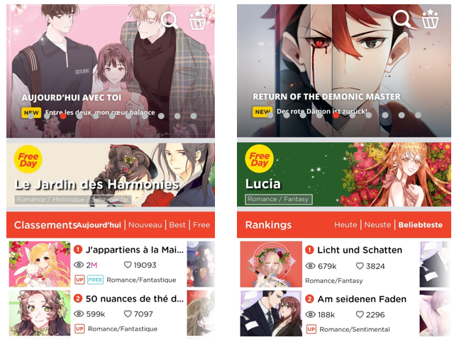 Delitoon　offers　Korean　webtoons　translated　into　French　and　German.