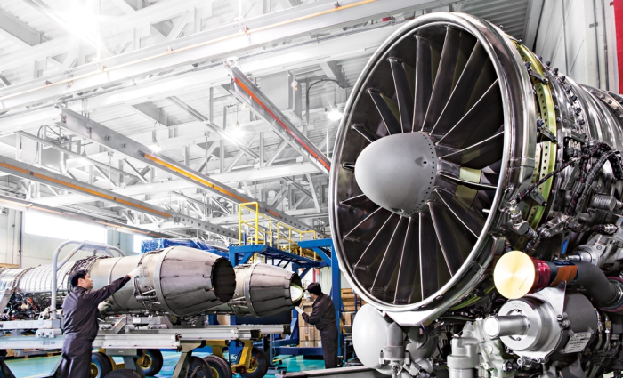 An aircraft engine part manufactured by Hanwha Aerospace