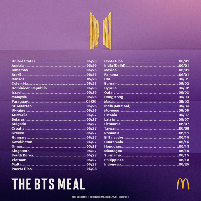 The BTS Meal global launch schedule
