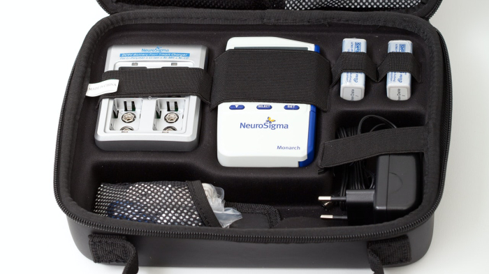 The Monarch eTNS System by Neurosigma is a medical device that provides mild brain stimulation.