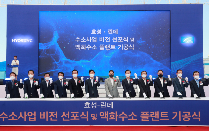 The　groundbreaking　ceremony　with　Hyosung　and　Linde　Korea　representatives　(Courtesy　of　Herald　Business)