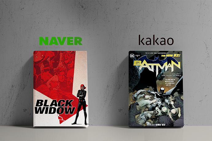 Popular superhero series to be offered as webtoons by Korean platform giants Kakao and Naver (Graphics by Jerry Lee)