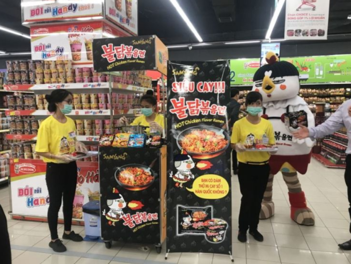 Buldak stir-fried noodles promotion in Vietnam by a long-time Nongshim rival Samyang Foods. (Courtesy of Samyang Foods)