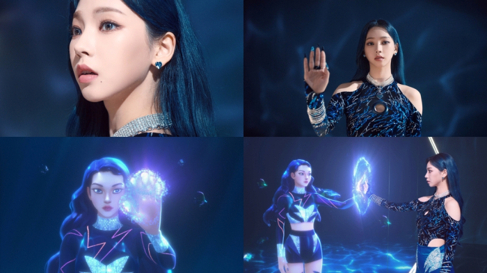 SM Entertainment’s new girl group aespa member Karina with her virtual avatar, AI Karina.
