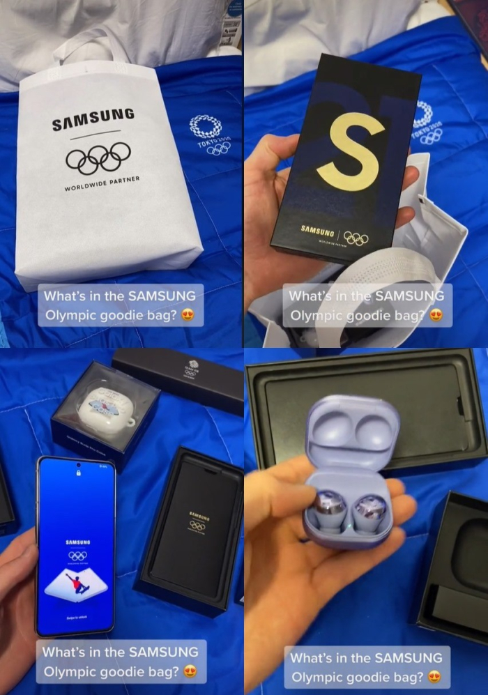 Photo　captures　from　Forbes-Cryans’　TikTok　clip　unwrapping　the　gifts　from　Samsung.