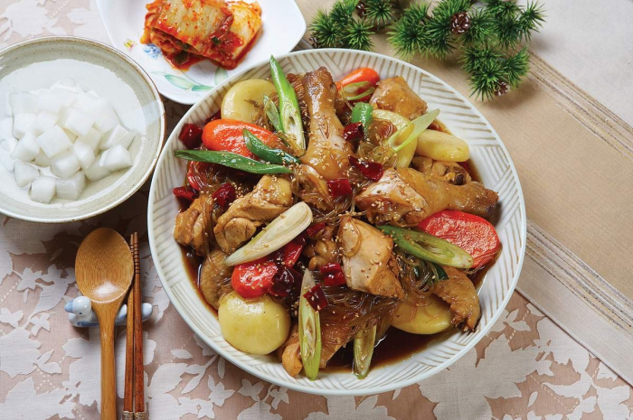 Jjim-dak, or spicy soy-braised chicken