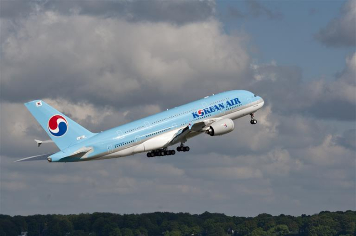 Korean Air's A380 passenger jet takes off