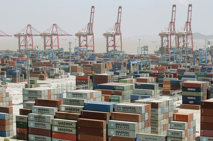 Containers piled up at Ningbo Port in Ningbo, China