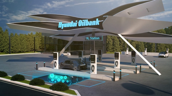 Hyundai　Oilbank's　hydrogen　charging　station　concept　image. 