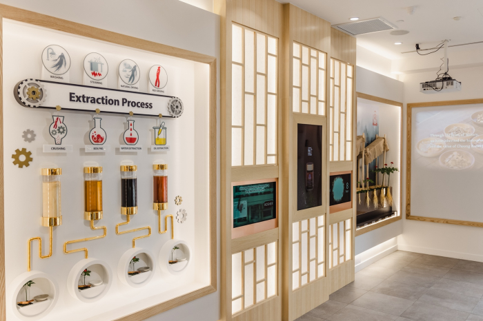 KGC's Ginseng Museum Cafe in New York displaying red ginseng making process.