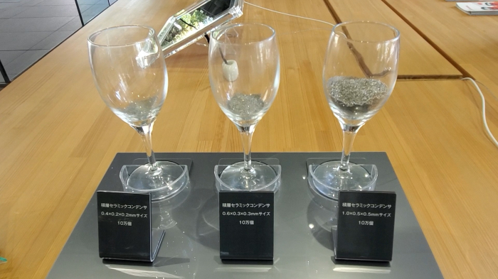 Multilayer　ceramic　capacitors　(MLCCs)　inside　wine　glasses　on　display　at　Murata　Manufacturing's　headquarters　in　Kyoto
