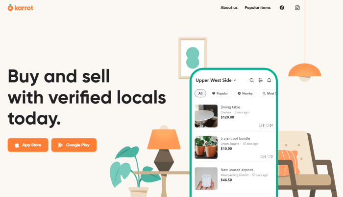Karrot Market's US website. Karrot is Danggeun Market's overseas version. (Image captured from the website)