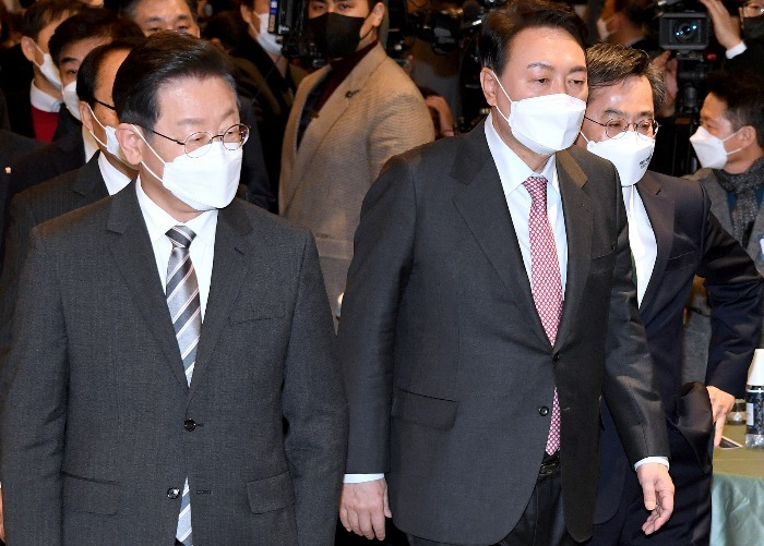 Presidential　candidates　Lee　Jae-myung　(left)　and　Yoon　Suk-youl　(right) 