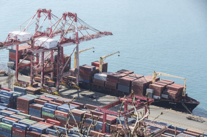 Cargo shipments at Sinseondae Pier, Busan Port