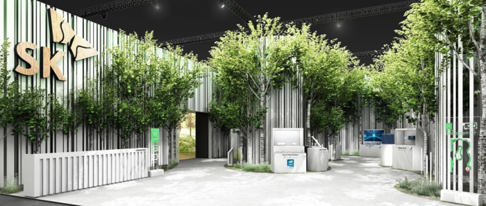 SK Group's booth at CES 2022, themed on carbon neutrality
