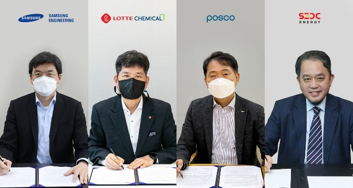 Samsung　Engineering　Co.,　Lotte　Chemical　Corp.,　and　POSCO　signed　an　MoU　with　SEDC