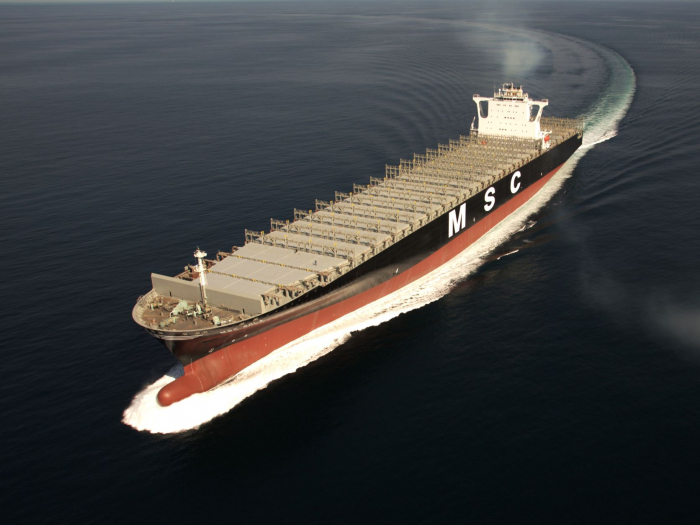 A container ship built by Hyundai Heavy Industries