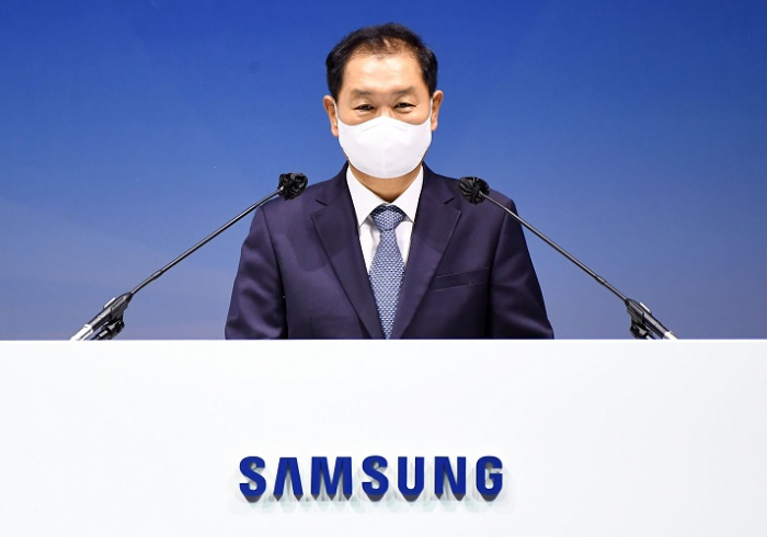 Samsung’s Vice Chairman and Co-CEO Han Jong-hee speaks at a general shareholders' meeting on March 16, 2022.