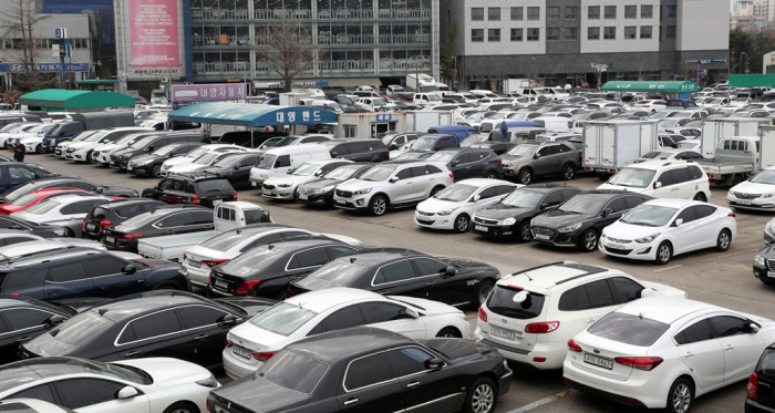 Used cars parked at a secondhand car market in Seoul