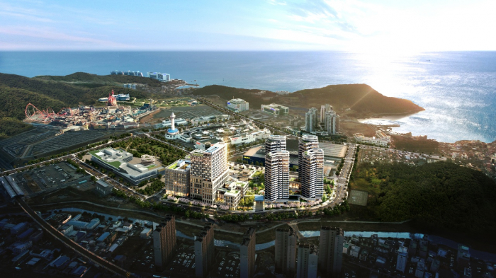 Bird's　eye　perspective　view　of　Lotte's　senior　housing　community,　Osiria,　to　be　constructed　in　Busan