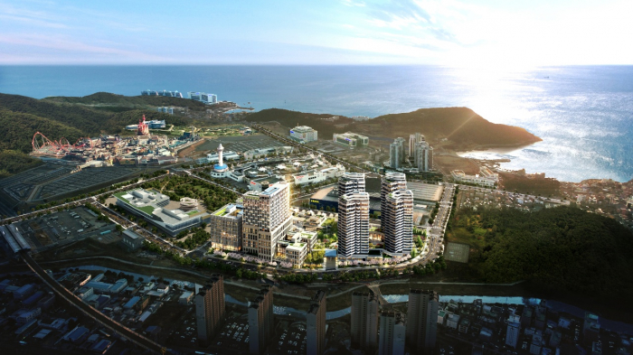Bird's eye perspective view of Lotte's senior housing community, Osiria, to be constructed in Busan