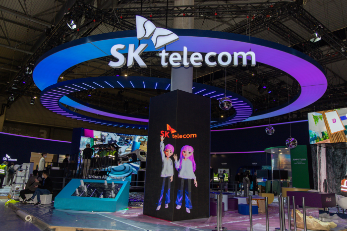 SK　Telecom's　exhibition　booth　at　the　Mobile　World　Conference　2022　in　Barcelona