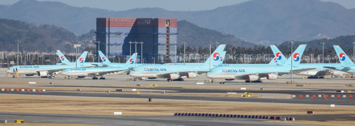 Korean Air aircraft stationed at Incheon International Airport, South Korea