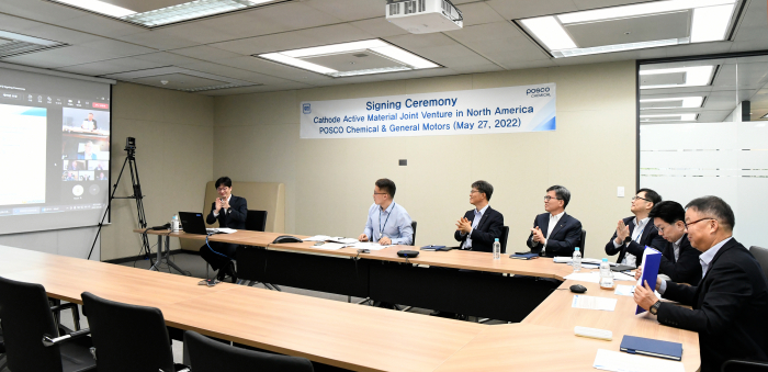 POSCO Chemical, GM signed an agreement on May 27 to set up a battery materials JV