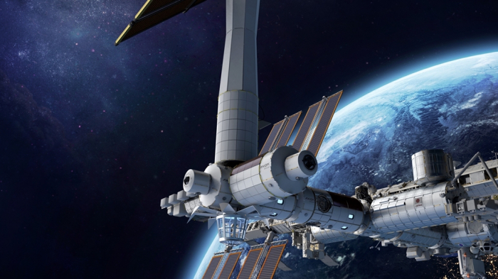 An　illustration　of　Axiom　Space's　space　station　in　orbit