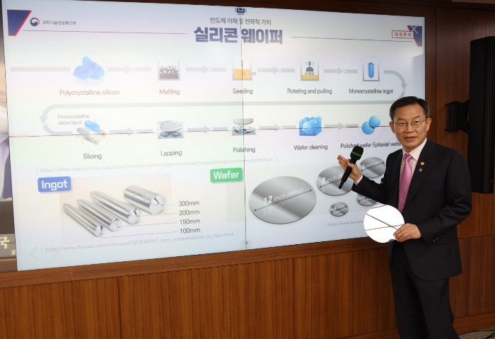 Science Minister Lee Jong-ho gives a presentation on the chip industry during a June 7 cabinet meeting
