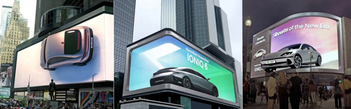 Hyundai　Motor　showcases　its　new　EV　IONIQ　6　in　Time　Square　in　New　York.　Hyundai　increases　staff　in　North　America　to　target　countries　in　the　region　such　as　the　US,　the　world’s　No.2　automobile　market　(Courtesy　of　Hyundai)