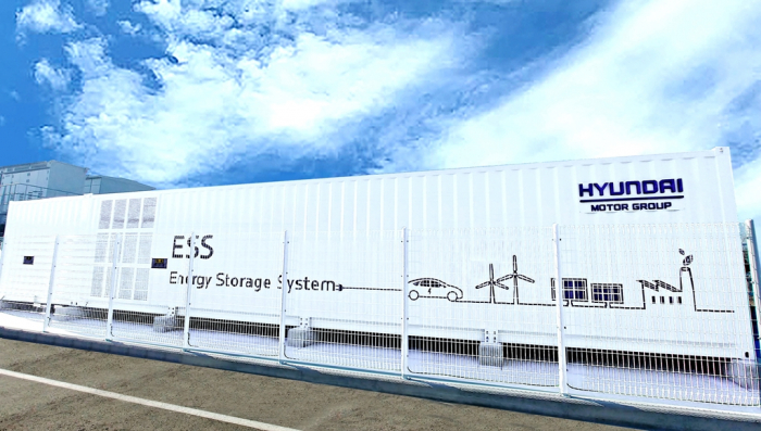 Hyundai　Motor’s　2　megawatt-hours　(MWh)　ESS　made　by　the　reuse　of　waste　EV　batteries　installed　at　its　auto　plant　in　Ulsan,　South　Korea　(Courtesy　of　Hyundai　Motor)