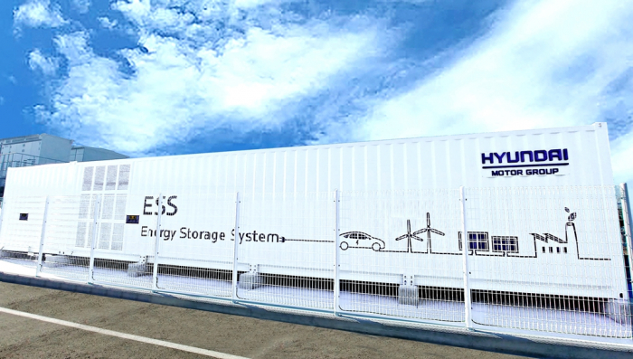 Hyundai Motor’s 2 megawatt-hours (MWh) ESS made by the reuse of waste EV batteries installed at its auto plant in Ulsan, South Korea (Courtesy of Hyundai Motor)