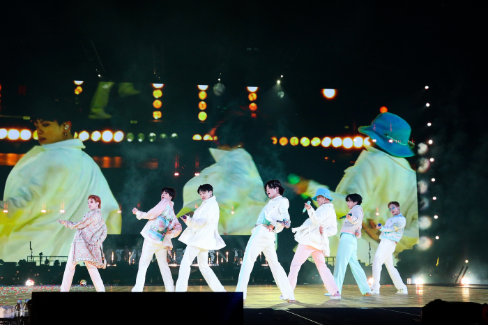 BTS in concert at Los Angeles’ Sofi Stadium in November 2021