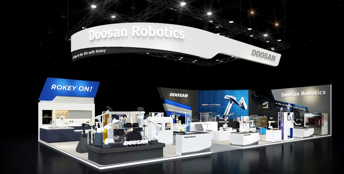 Doosan　Robotics　booth　at　Automatica　2022　held　in　Munich,　Germany. 