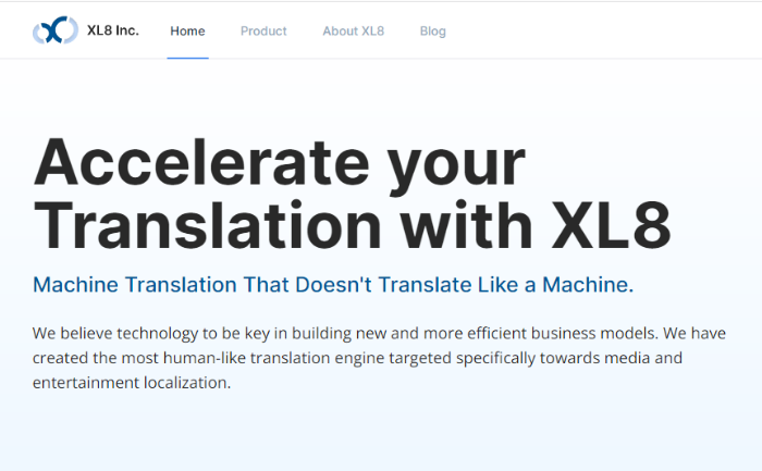 XL8　Inc.　provides　machine　translation　for　content　translation　and　dubbing　services 