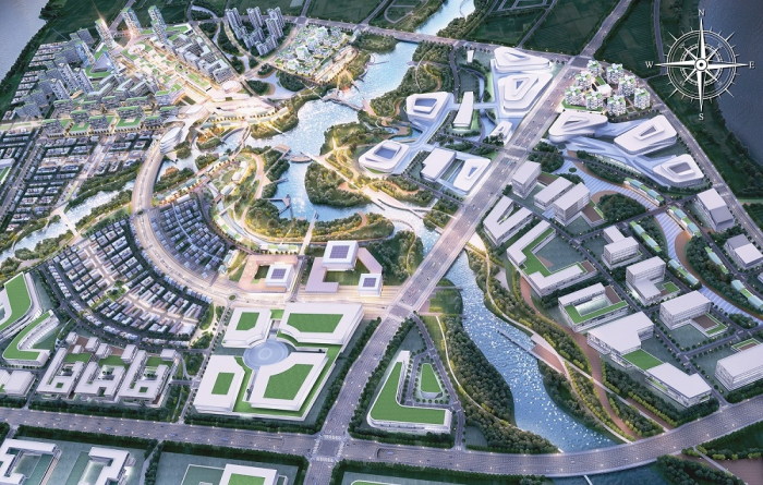 Illustration　of　a　smart　city　in　Sejong,　South　Korea’s　second-largest　city