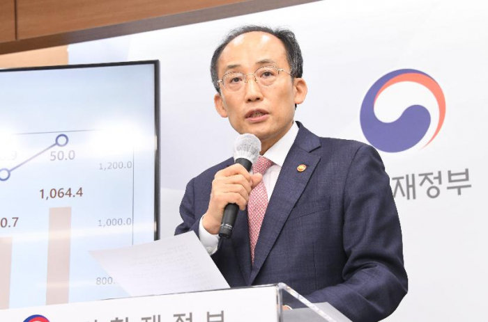 South Korea’s Finance Minister Choo Kyung-ho speaks to the press about the 2023 budget proposal on Aug. 30, 2022 (Courtesy of the Ministry of Economy and Finance)