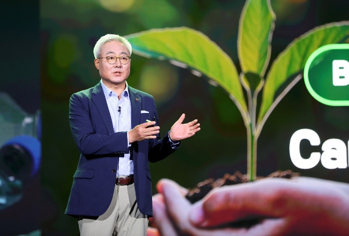 SK Innovation Vice Chairman Kim Jun speaks at SK Innovation Story Day at Conrad Hotel in Seoul on July 1, 2021
