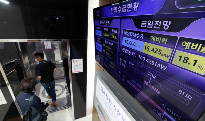 A　screen　shows　the　daily　supply　and　demand　of　electricity　at　KEPCO’s　Seoul　office