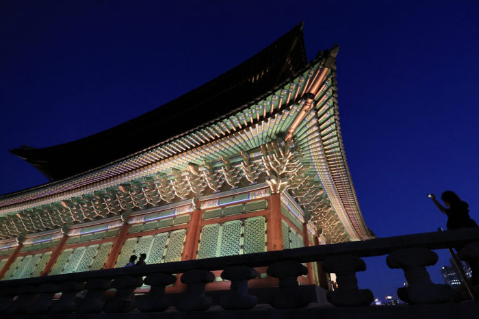 A night view of Gyeongbok Palace in Seoul