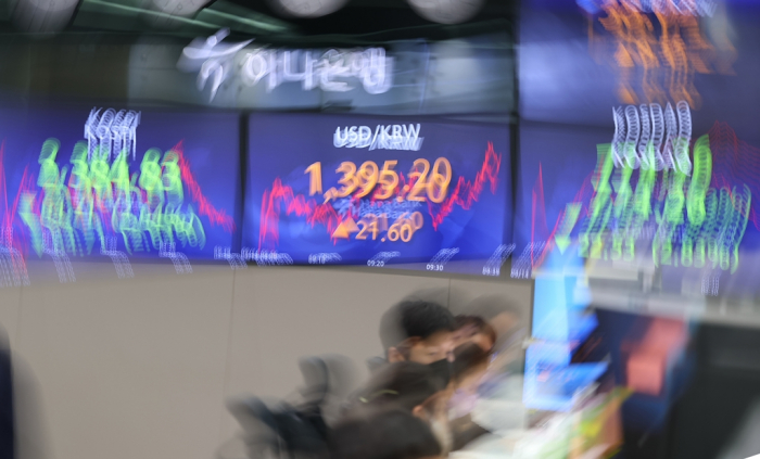 Hana　Bank's　financial　market　trading　floor　in　central　Seoul　on　Sept.　15,　2022,　when　South　Korea’s　foreign　exchange　authorities　are　believed　to　have　sold　more　than　0　million　to　support　the　ailing　won　currency　(Courtesy　of　Yonhap)