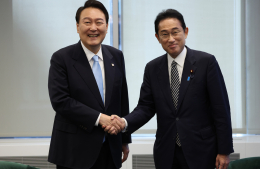 Japan and South Korea leaders meet one-on-one for first time since 2019