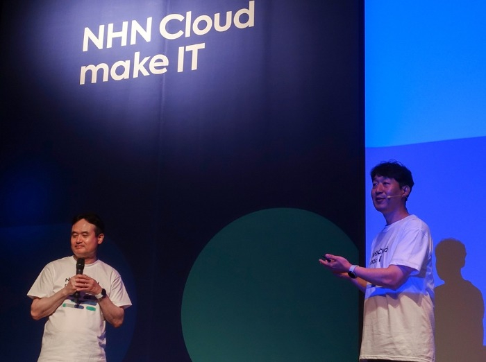 NHN　Cloud　Co-CEOs　Paik　Do-min　(left),　Kim　Dong-hoon　at　cloud　conference　on　June　28